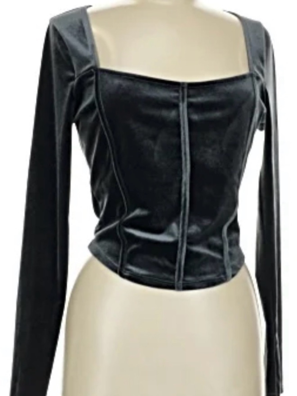 Lush Grey Long-Sleeve Square Neck Fitted Top